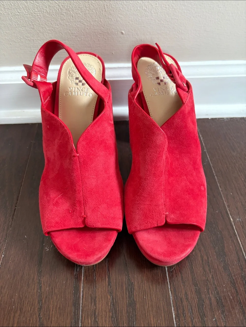 Hot Red Vince Camuto Suede Peep-Toe Slingback Heels - 8.5 M / 39